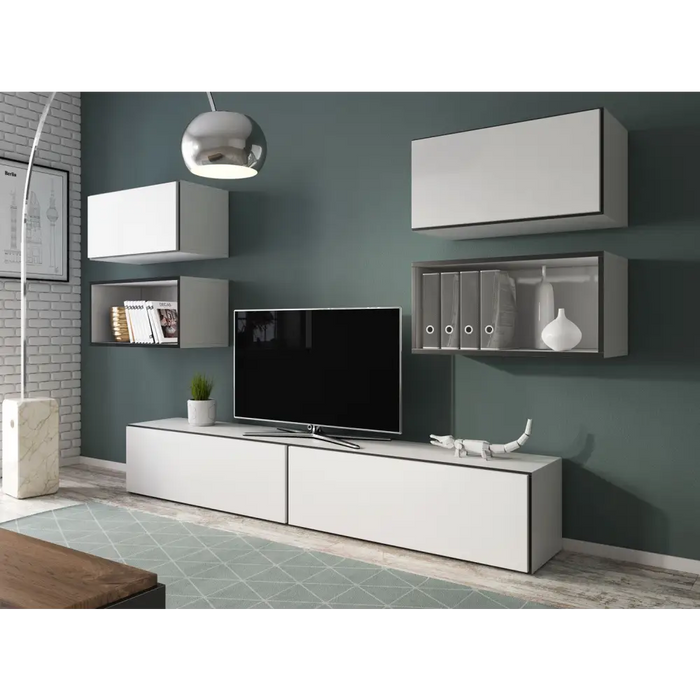 Cama living room furniture set ROCO 3 (2xRO3 + 2xRO4 + 2xRO1) white/black/white - Modern wall unitsMES-NOW<<<Wall