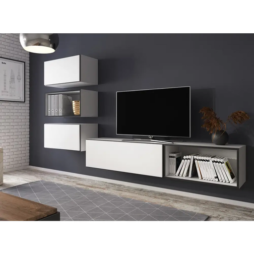 Cama living room furniture set ROCO 4 (RO1 + 2xRO3 + 2xRO4) white/black/white - Modern wall unitsMES-NOW<<<Wall