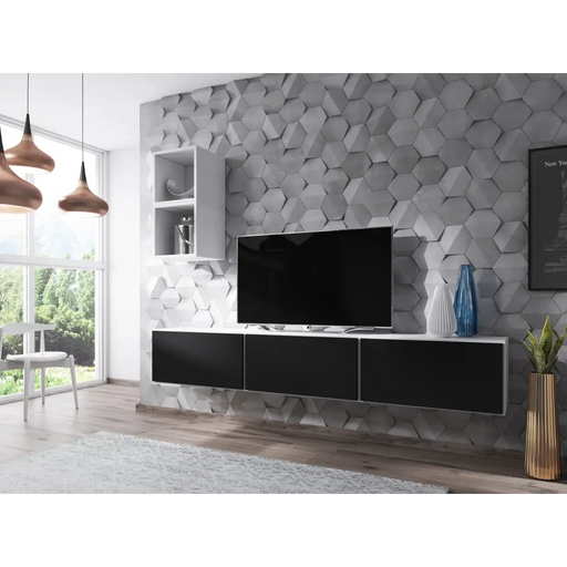Cama living room furniture set ROCO 7 (3xRO3 + 2xRO6) white/white/black - Modern wall unitsMES-NOW<<<Wall