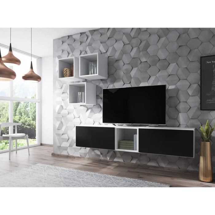 Cama living room furniture set ROCO 8 (2xRO3 + 4xRO6) white/white/black - Modern wall unitsMES-NOW<<<Wall
