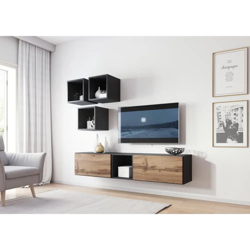 Cama living room furniture set ROCO 8 (2xRO3 + 4xRO6) antracite/wotan oak - Modern wall unitsMES-NOW<<<Wall
