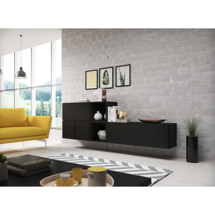 Cama living room furniture set ROCO 9 (RO1 + RO3 + 2xRO6 + 2xRO5) black/black/black - Modern wall unitsMES-NOW<<<Wall