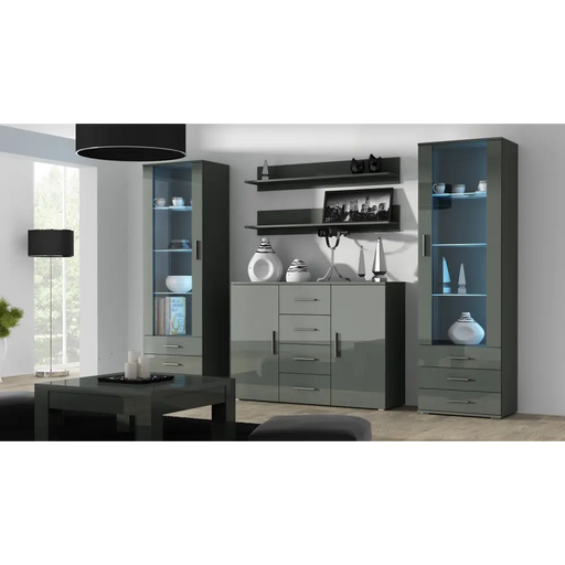 Cama living room sideboard UNi grey/grey gloss - Chests of drawers made of furniture boardKOY-ZPM<<<ChestsKOY<<<ActionPL