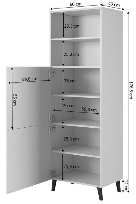 Cabinet ABETO 60x40x176.5 cm white/gloss white