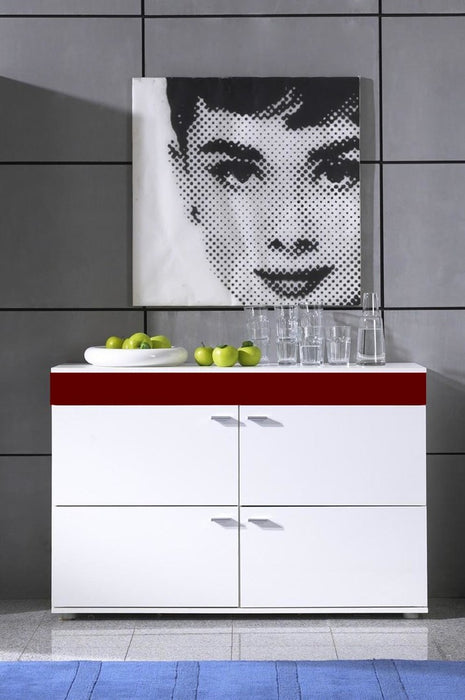 Cama sideboard LOGO II BLACK 120/42/78 white/bordeaux gloss