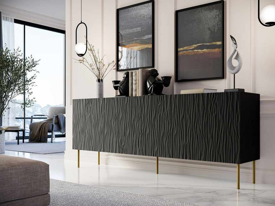 JUNGLE chest of drawers 190x40.5x74.5 black matt + golden legs