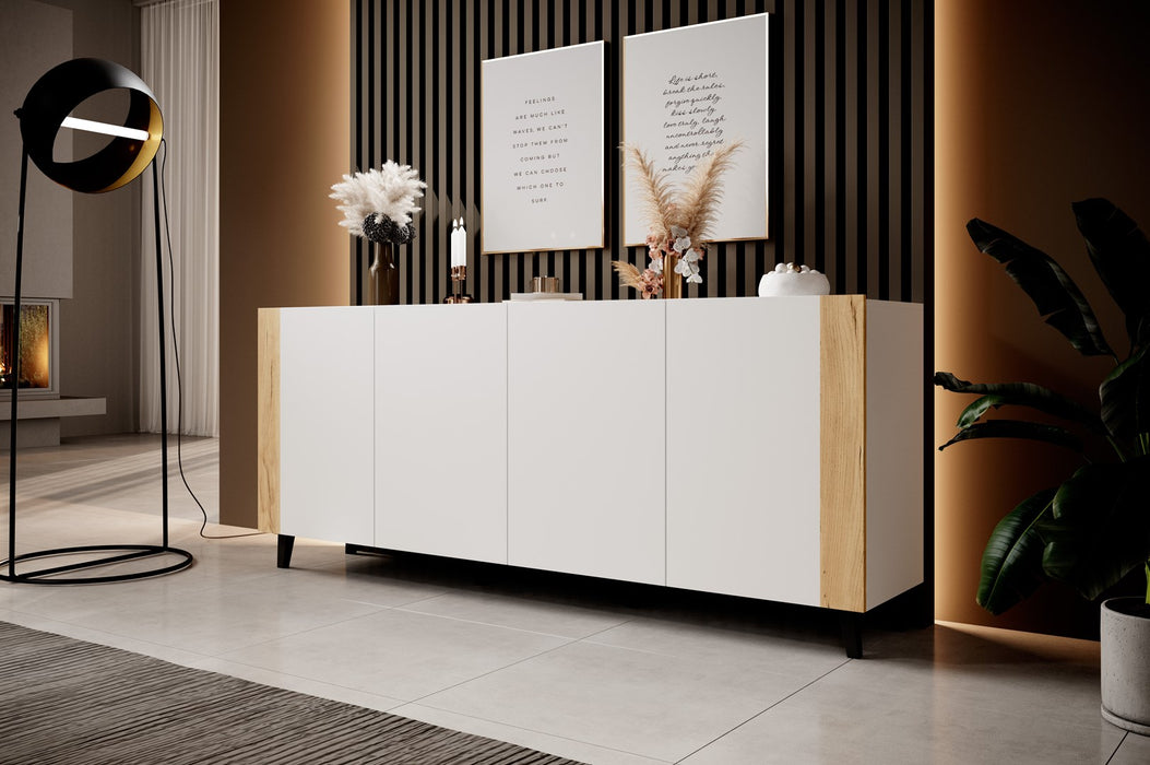 FARO chest of drawers 200x42x82 white matt + oak craft