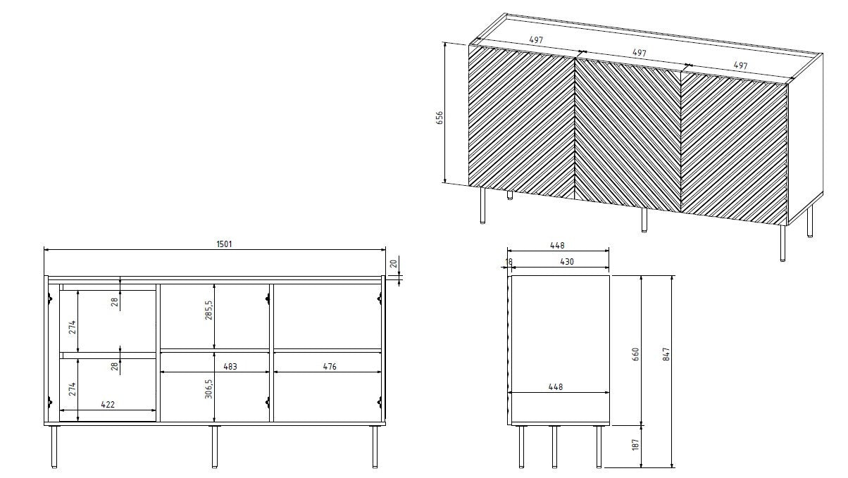 3D2SZ ONDA chest of drawers 150x45x85 black