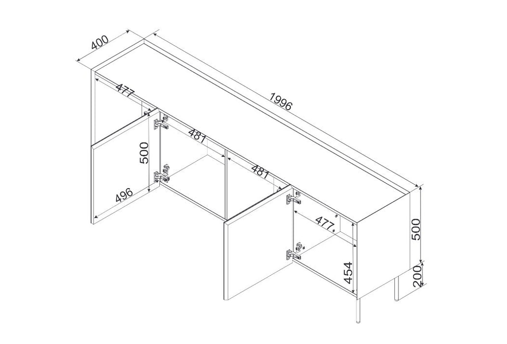 Cama FELLINI chest of drawers 200x40x70 cashmere + oiled oak top
