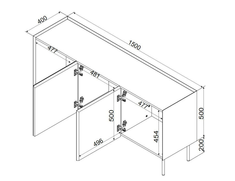 Cama FELLINI chest of drawers 150x40x70 cashmere + oiled oak top