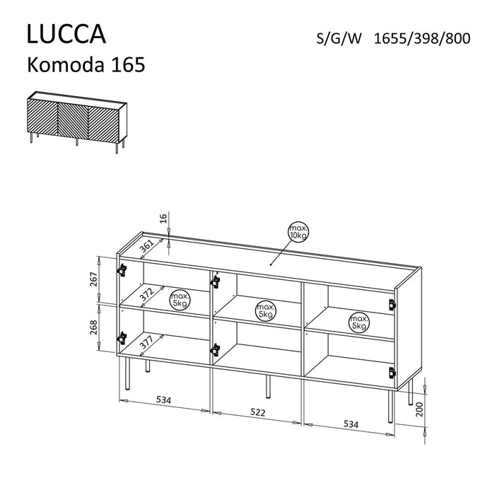 Cama LUCCA 3D chest of drawers 165x40x80 white