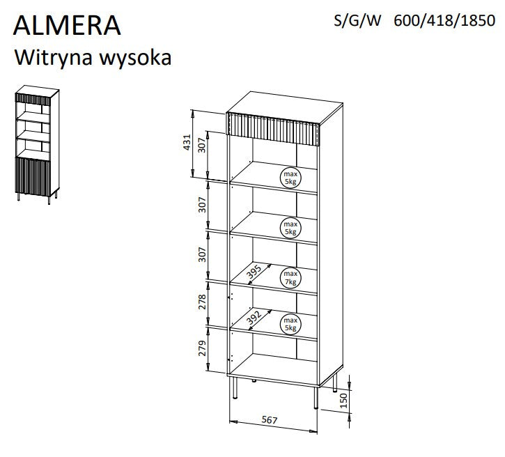 Cama 3 ALMERA bookcase 60x42x185 walnut/cashmere
