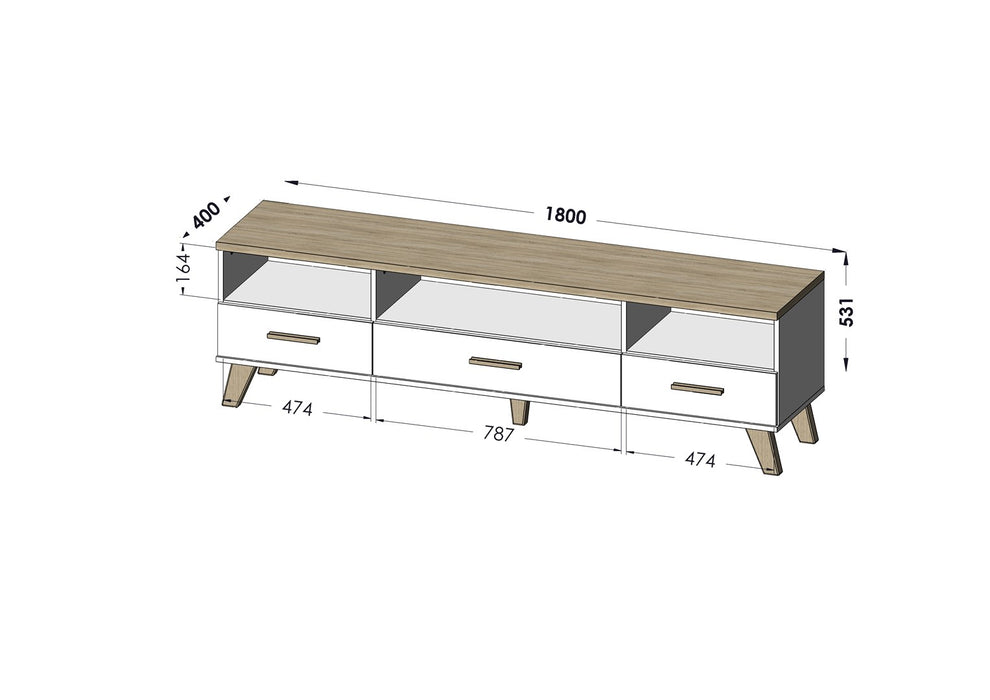 Cama RTV stand LOTTA 180cm white + sonoma oak