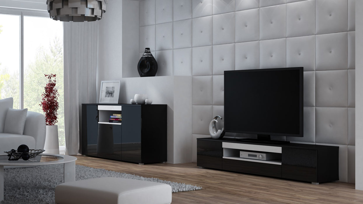 Cama TV stand VIVA 180 black/black gloss + white