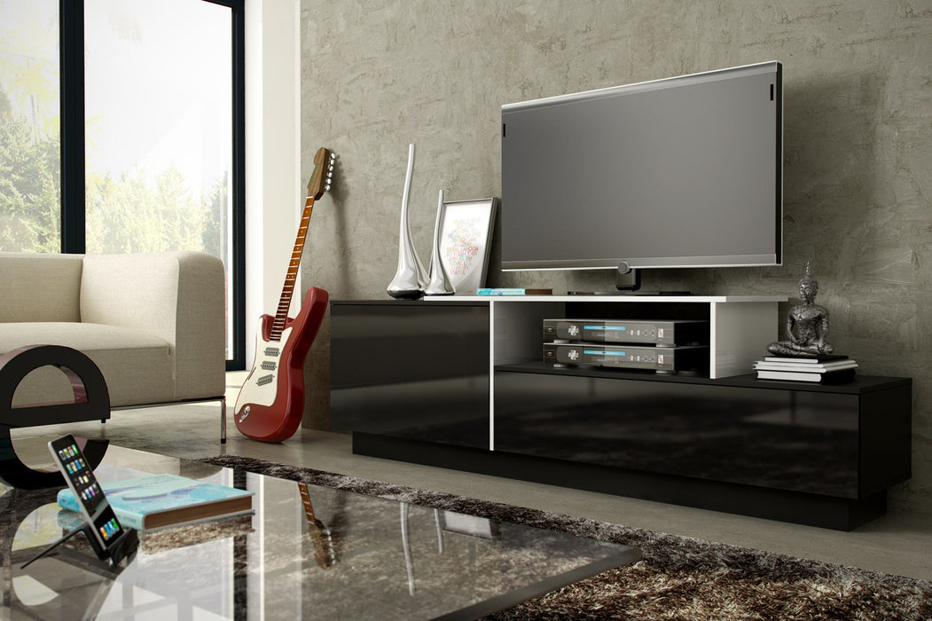 Cama TV cabinet SIGMA 3 180 black/black gloss + biały