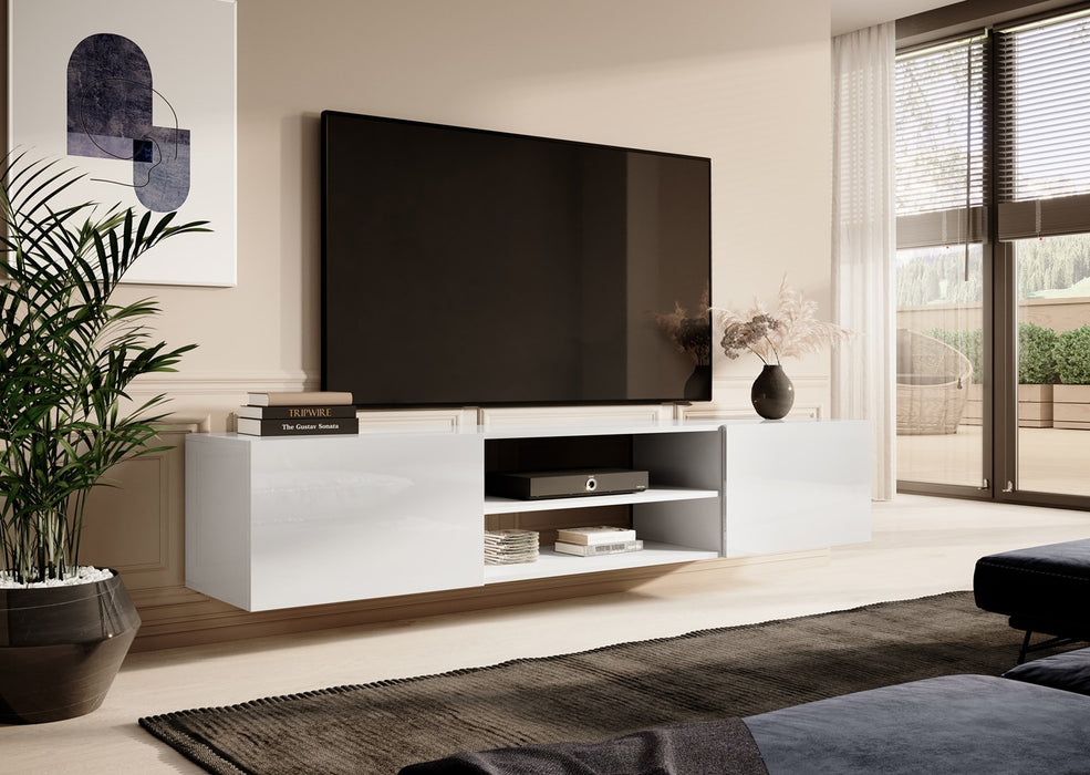 RTV cabinet SLIDE 200K 200x40x37 cm all glossy white