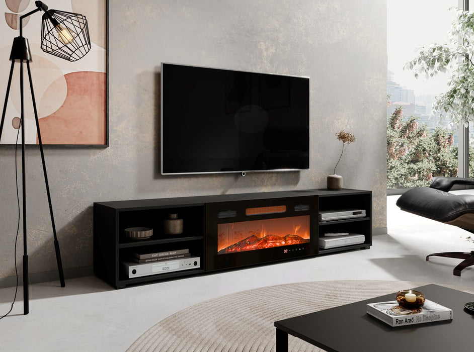RTV cabinet POLO 180x33x39 black + fireplace black