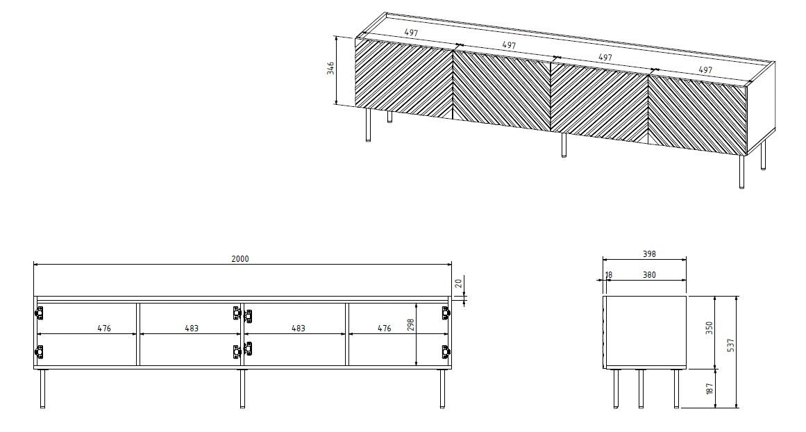 4D RTV cabinet ONDA 200x40x35-54 black (standing or wall mounted)