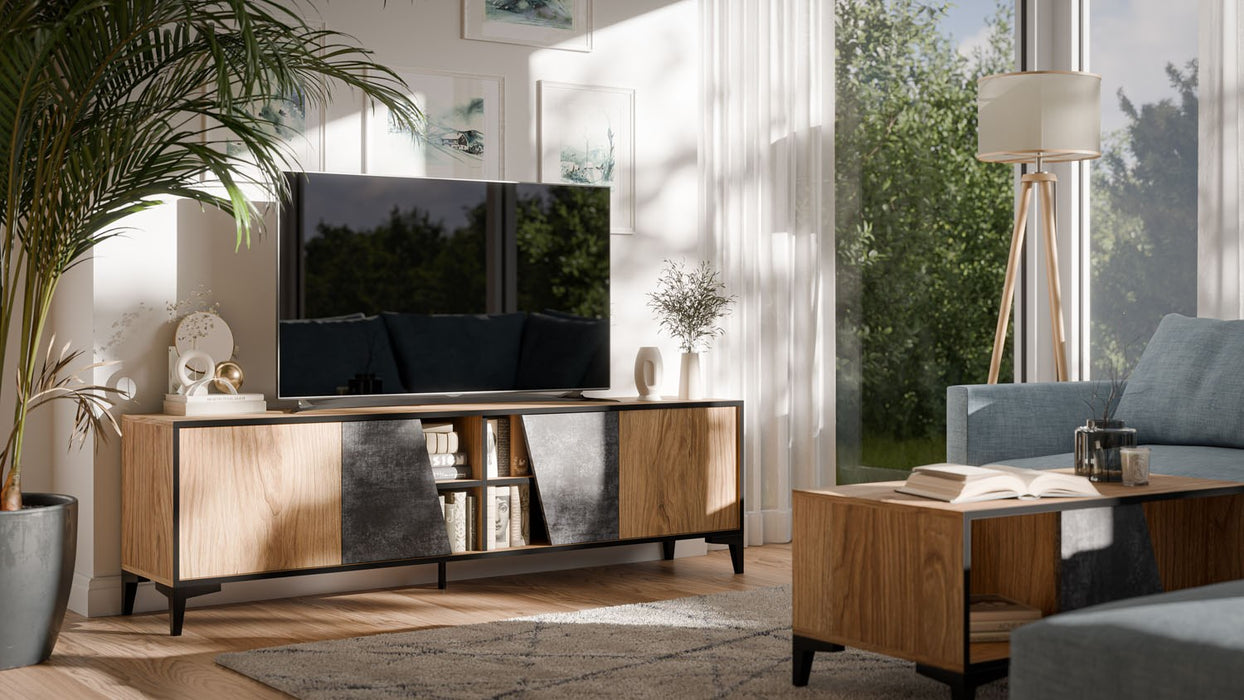 Cama 4D RTV cabinet OVO 180x38xH53 oak/concrete