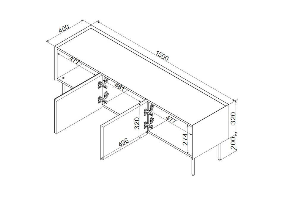 Cama FELLINI TV cabinet 150x40x52 cashmere + oiled oak top
