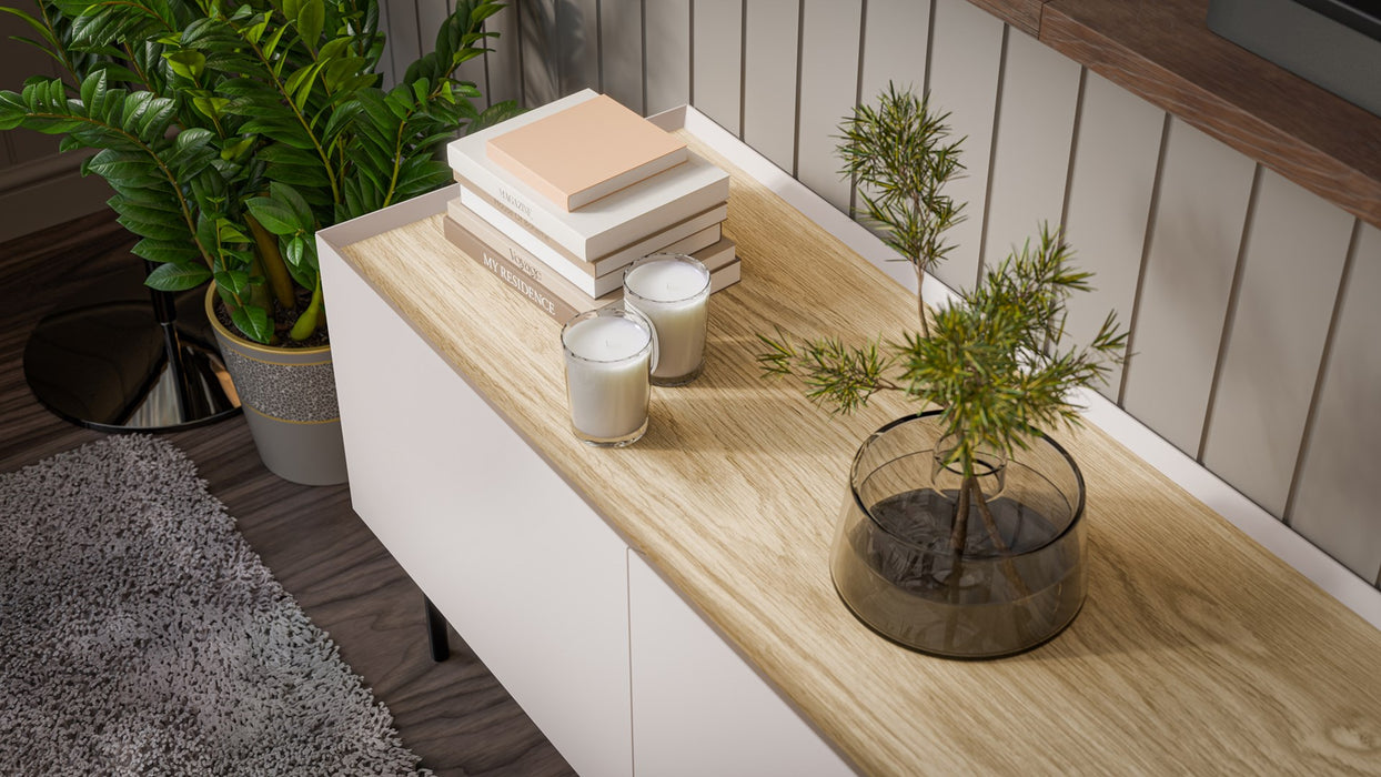 Cama FELLINI TV cabinet 150x40x52 cashmere + oiled oak top