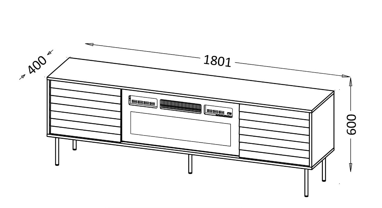 Cama CORTINA TV cabinet 180x40x60 black/walnut + black fireplace