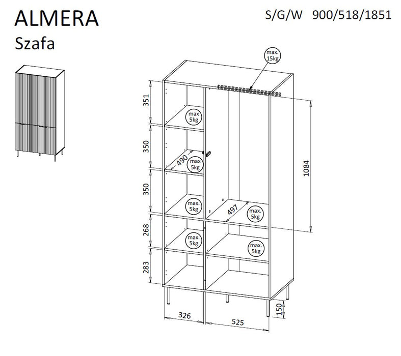 Cama 5 ALMERA wardrobe 90x52x185 walnut/cashmere