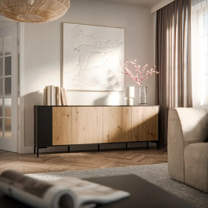 Cama MERCI chest of drawers 200 x 40 x 74 cm black/artisan oak - Chests of drawers made of furniture