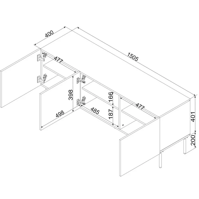 Cama RTV 3D cabinet PALAZZO BIS 151x40x60 white matt - TV cabinets made of furniture boardSTV-ZPM<<<TV