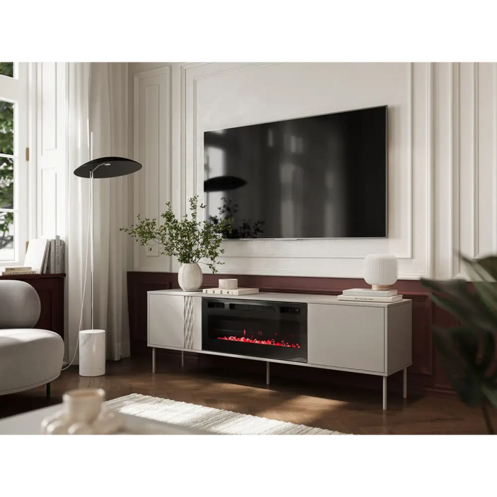 Cama RTV cabinet EF + fireplace black TRESSE 180x40x54.5 cashmere matt - TV cabinets made of furniture