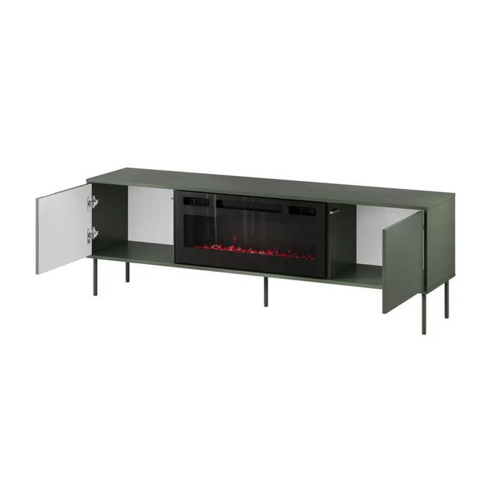 Cama RTV cabinet EF + fireplace black TRESSE 180x40x54.5 matte green - TV cabinets made of furniture boardSTV-ZPM<<<TV