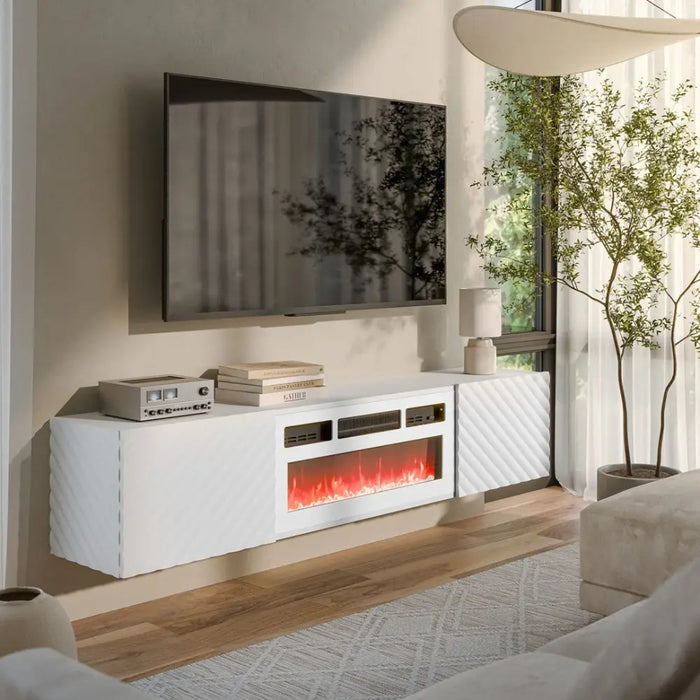 Cama RTV cabinet LARA 183x35x37 white matt + white mantelpiece - TV cabinets made of furniture boardSTV-ZPM<<<TV