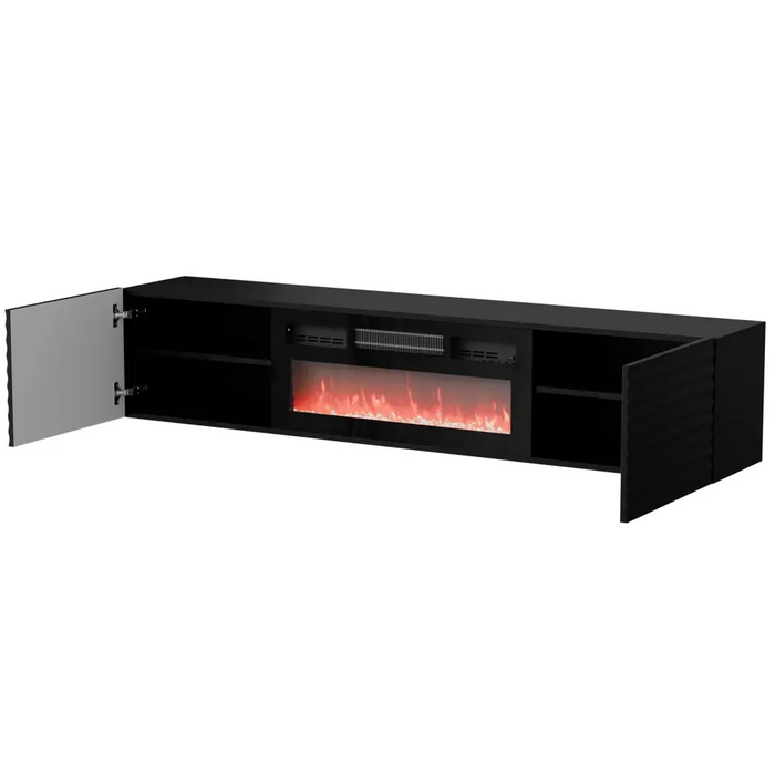 Cama RTV cabinet TULA 183x35x37 black matt + black fireplace - TV cabinets made of furniture boardSTV-ZPM<<<TV