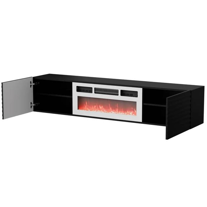 Cama RTV cabinet TULA 183x35x37 black matt + white fireplace - TV cabinets made of furniture boardSTV-ZPM<<<TV