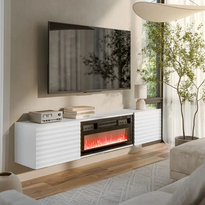 Cama RTV cabinet TULA 183x35x37 white matt + black fireplace - TV cabinets made of furniture boardSTV-ZPM<<<TV