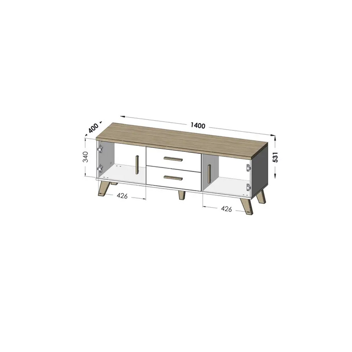 Cama RTV stand LOTTA 140cm white + sonoma oak - TV cabinets made of furniture boardSTV-ZPM<<<TV cabinetsSTV<<<ActionPL