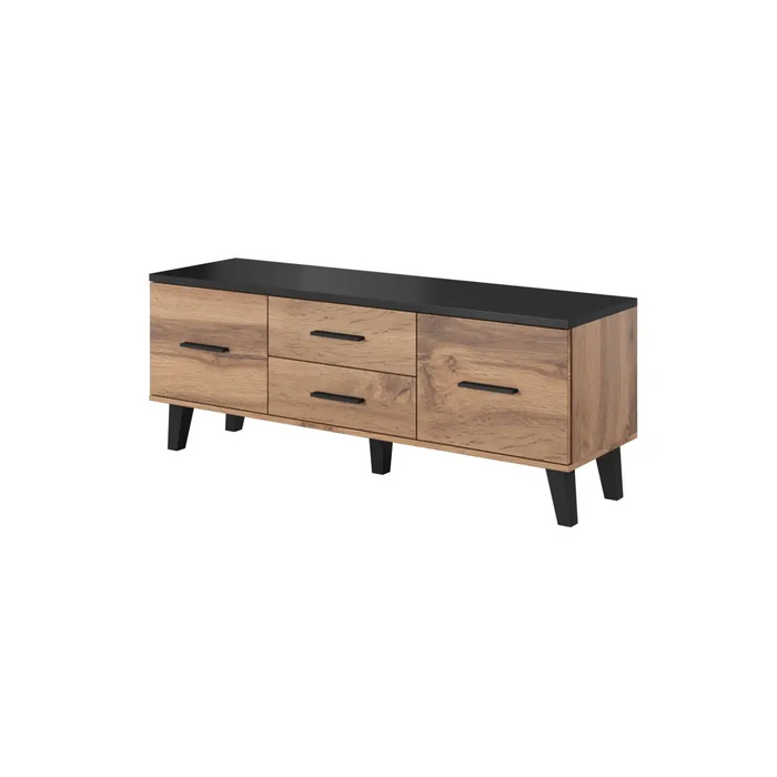 Cama RTV stand LOTTA 140cm wotan oak + matt black - TV cabinets made of furniture boardSTV-ZPM<<<TV