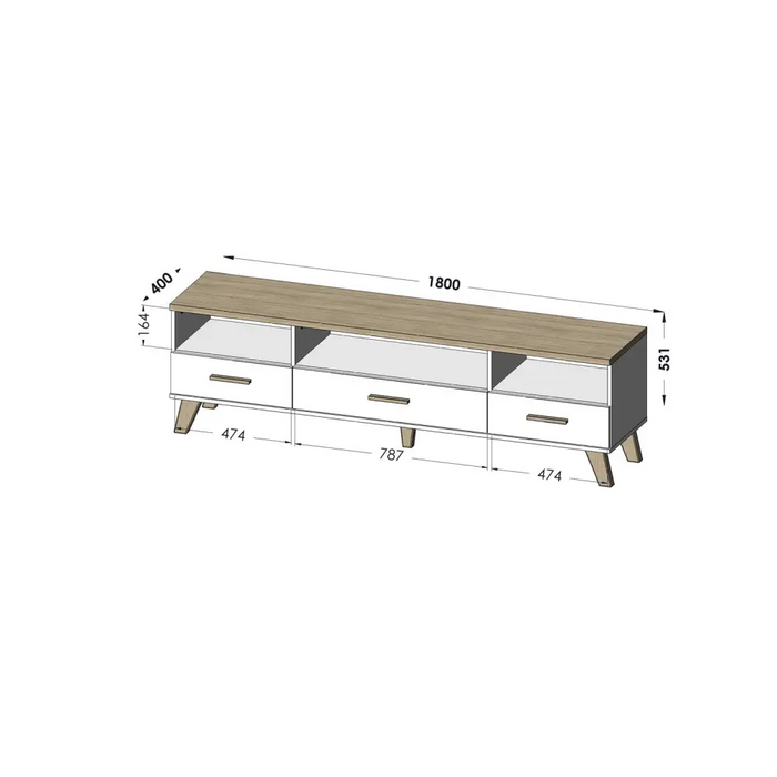 Cama RTV stand LOTTA 180cm white + sonoma oak - TV cabinets made of furniture boardSTV-ZPM<<<TV cabinetsSTV<<<ActionPL