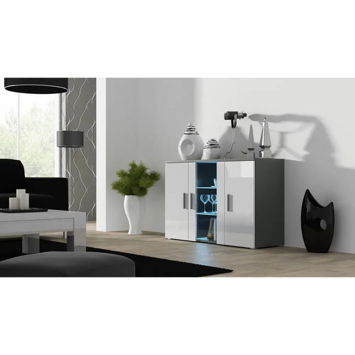 Cama sideboard 120 cm SOHO S7 grey/white gloss - Chests of drawers made of furniture boardKOY-ZPM<<<ChestsKOY<<<ActionPL