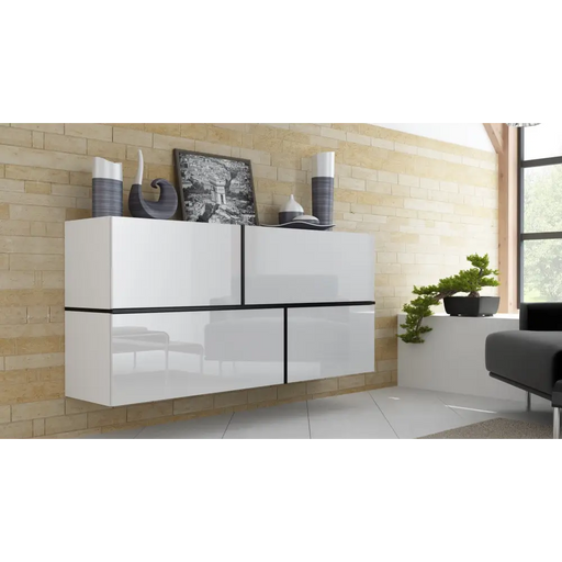 Cama sideboard GOYA 170/40/80 white/white gloss + black - Chests of drawers made of furniture
