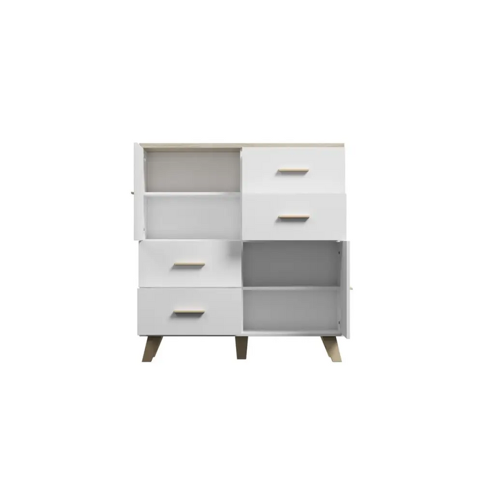 Cama Sideboard LOTTA 110 2D4S white/sonoma oak - Chests of drawers on a wooden baseKOY-DRP<<<ChestsKOY<<<ActionPL