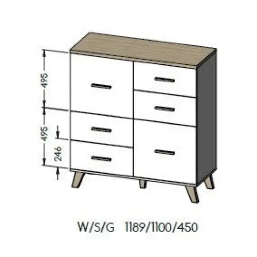 Cama Sideboard LOTTA 110 2D4S white/sonoma oak - Chests of drawers on a wooden baseKOY-DRP<<<ChestsKOY<<<ActionPL