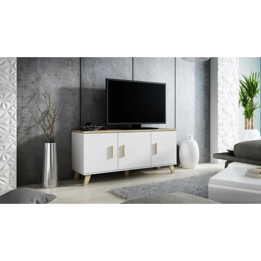 Cama sideboard LOTTA 150 3D white + sonoma oak - Chests of drawers on a wooden baseKOY-DRP<<<ChestsKOY<<<ActionPL