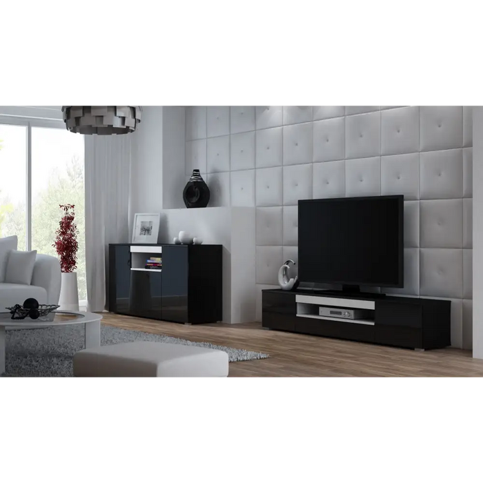Cama sideboard VIVA 150 black/black gloss + white - Chests of drawers made of furniture