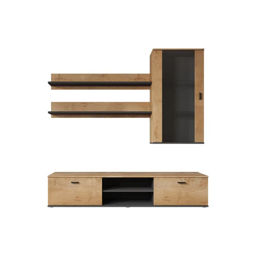 Cama SOHO 5 set (RTV180 cabinet + wall unit + shelves) oak lefkas + black - Modern wall unitsMES-NOW<<<Wall