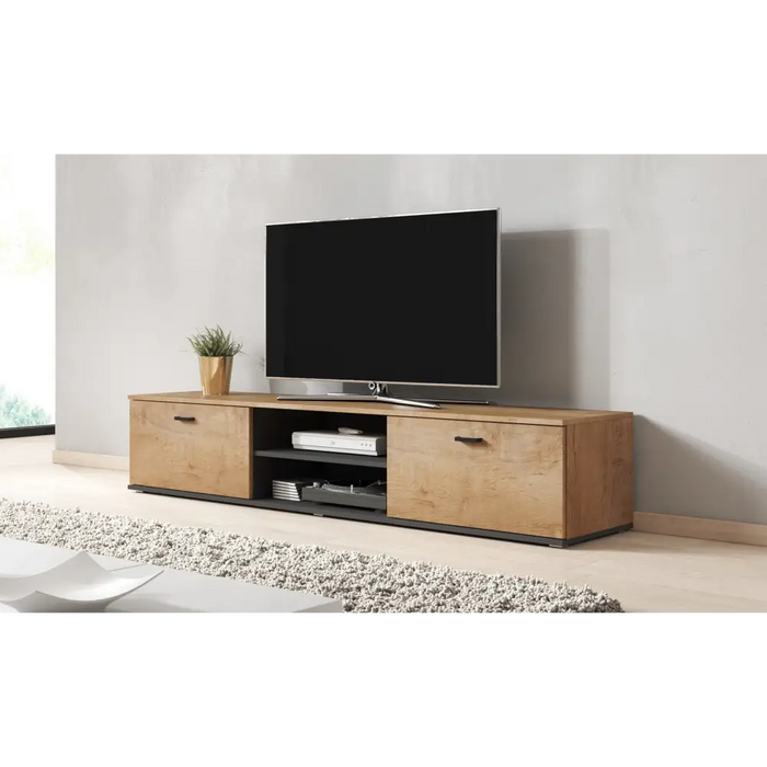 Cama SOHO 5 set (RTV180 cabinet + wall unit + shelves) oak lefkas + black - Modern wall unitsMES-NOW<<<Wall