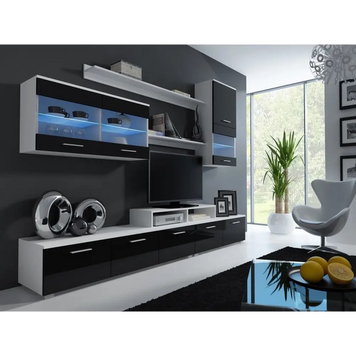 Cama storage cabinets set LOGO II 250/42/190 white/black gloss - Modern wall unitsMES-NOW<<<Wall UnitsMES<<<ActionPL