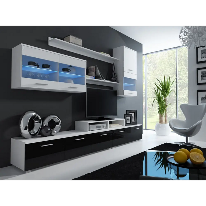 Cama storage cabinets set LOGO II 250/42/190 white/white + black gloss - Modern wall unitsMES-NOW<<<Wall