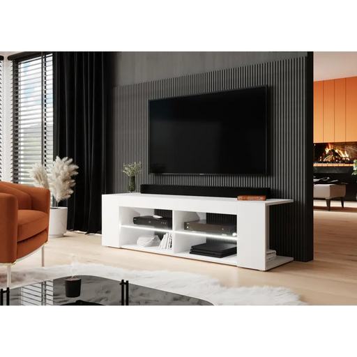 Cama TV cabinet RTV TEXAS 50/134/40 white/white gloss - TV cabinets made of furniture boardSTV-ZPM<<<TV