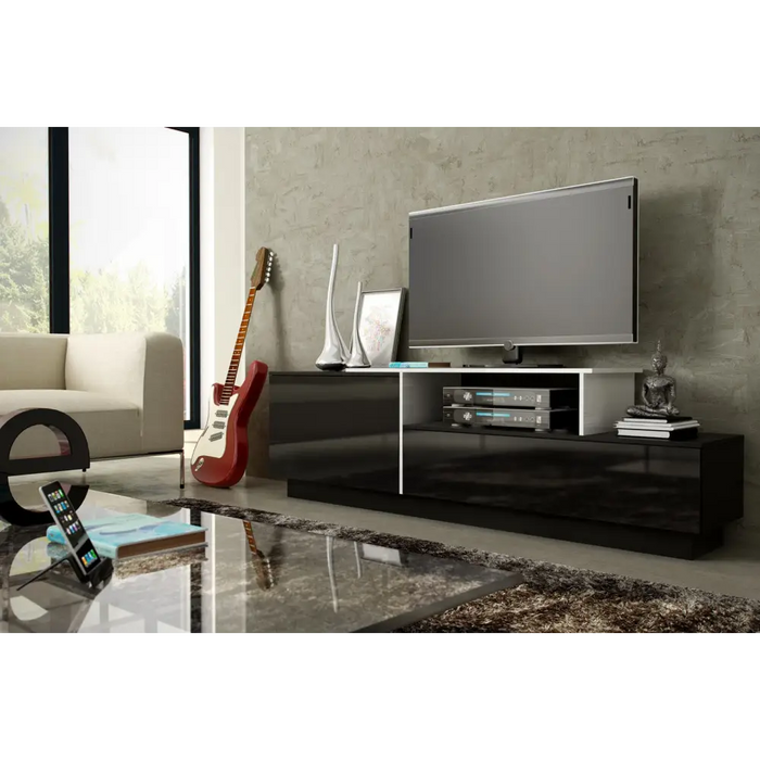 Cama TV cabinet SIGMA 3 180 black/black gloss + biały - TV cabinets made of furniture boardSTV-ZPM<<<TV